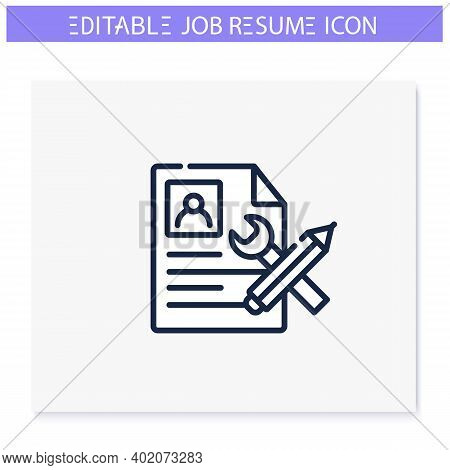 Resume Proofreading Line Icon. Resume, Cv Or Cover Letter Editing. Personal Recruitment Information.