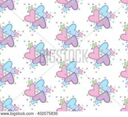 Beautiful Pattern With Hearts On White Background. Vector Illustration