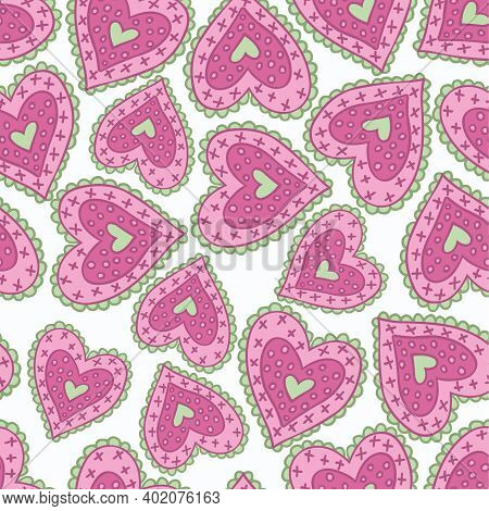 Seamless Pattern With Pink Hearts. Vector Illustration