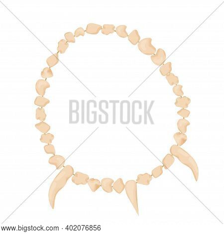 Stone Age Necklace From Bones Or Teths, Detailed In Cartoon Style Isolated On White Background Stock