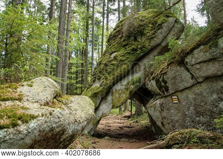 The Rocks In Deep Woods Of Šumava National Park In Czech Republic. This Is A Part Of The Bear Trail 