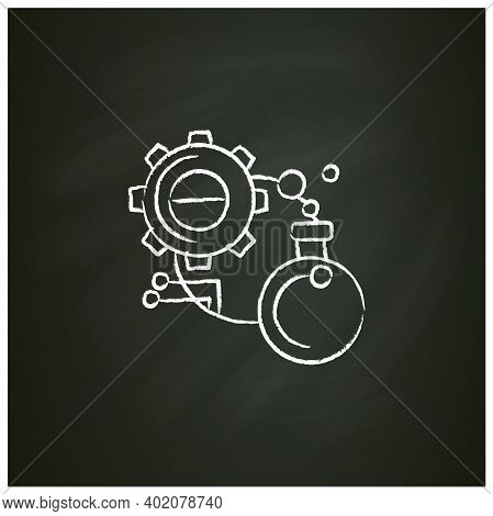 Experiment Chalk Icon. Glass Bulb With Gear And Information Link Sketch. Creative Idea Test, Scienti