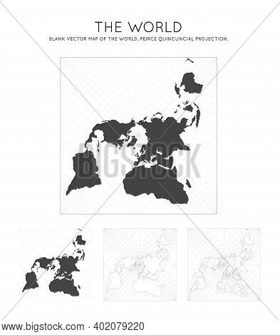 Map Of The World. Peirce Quincuncial Projection. Globe With Latitude And Longitude Lines. World Map