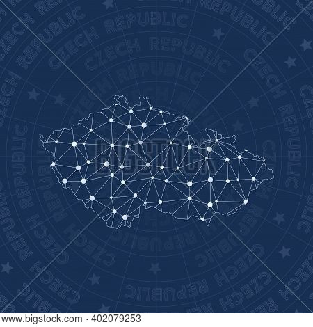 Czech Republic Network Style Country Map. Energetic Space Style, Modern Design For Infographics Or P