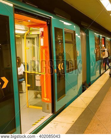 Frankfurt, Germany - August 31, 2018: People At Subway Platform, Frankfurt, Germany