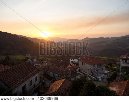 Aerial Panorama Of Idyllic Mountain Village Town Gave Melgaco Viana Do Castelo Alto Minho Norte Regi