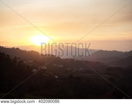 Aerial Panorama Of Idyllic Mountain Village Town Gave Melgaco Viana Do Castelo Alto Minho Norte Regi