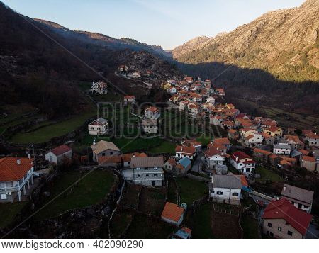Aerial Panorama Of Idyllic Mountain Village Town Gavieira Arcos De Valdevez In Viana Do Castelo Nort