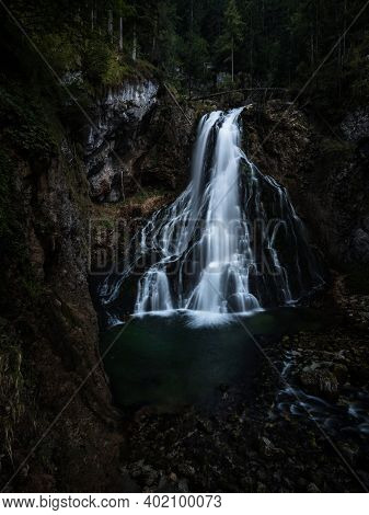 Long Exposure Panorama Of Gollinger Wasserfall Waterfall Schwarzbachfall Golling An Der Salzach Salz