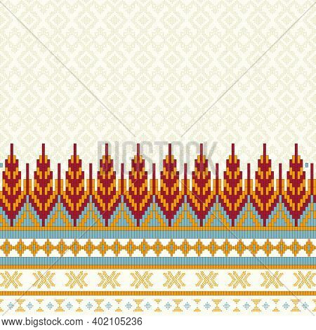 Seamless Ethnic Pattern With Geometric Shapes. Suitable Used For Print Textile, Sleeve, Shirt, Saron