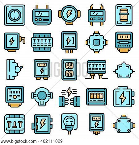 Junction Box Icons Set. Outline Set Of Junction Box Vector Icons Thin Line Color Flat On White