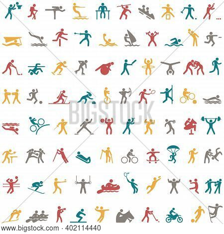 Sports Icon Collection. Athlete Silhouette Symbols. Set Of Sports Icons