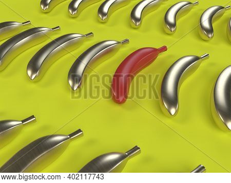 An Odd One Out Banana Background Isometric View 3d Render