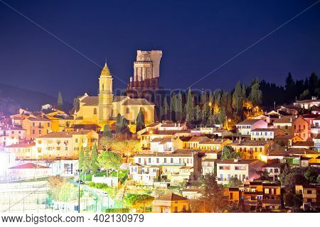 La Turbie Village And Trophy Of The Alps Historic Landmark Evening View, Alpes-maritimes Department 