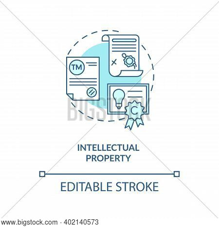 Intellectual Property Concept Icon. Intangible Asset Idea Thin Line Illustration. Mental-work Produc