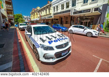 Fremantle, Western Australia, Australia - Jan 2, 2018: Perspective View Of An Australian Police Car 