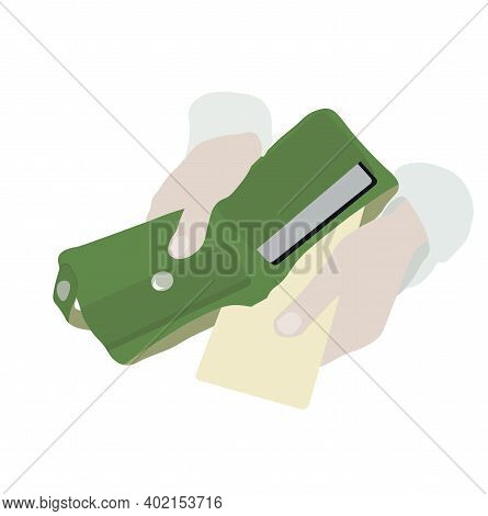 Hands Wallet Vector Stock Illustration. Hands Close-up Open Green Wallet. Purchase In The Store. Pay