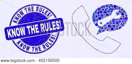 Geometric Phone Service Message Mosaic Icon And Know The Rules Exclamation Seal. Blue Vector Rounded