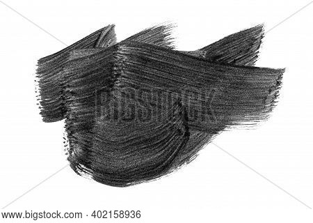 Black Abstract Aquarel Watercolor Stain Background Isolated On White. Black Acrylic Watercolor Brush