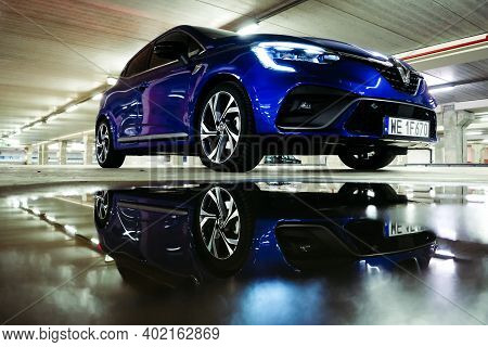 Riga, Latvia - January 6, 2021: New Car Renault Clio E-tech 140 Hybrid Rs, 2020. Selective Focus
