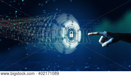 Businessman Using Cyber Security Privacy, Information Privacy, And Data Protection To Block A Cyber 
