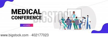 Team Of Doctors Having Video Conference Mix Race Medical Specialists Discussing At Round Table Medic