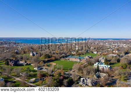 Newport, Ri - Nov 29, 2020: Skyline View Of Newport Rhode Island With The Claiborne Pell Newport Bri