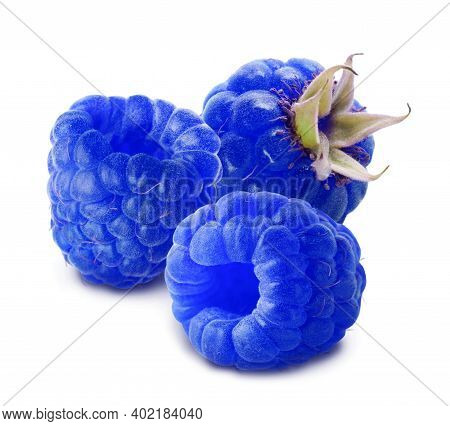 Fresh Tasty Blue Raspberries On White Background