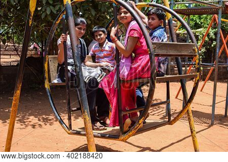 Kolhapur, Maharashtra, India- May 3rd 2019;group Of Kids Playing In The Garden , Smiling And Posing 