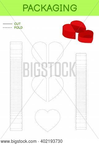 Heart Box Packaging Die Cut Template Design For Valentine's Day, Birthdays, Baby Showers For Sweets,