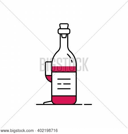 Linear Wine Bottle And Glass Behind. Stroke Winebottle Logotype Graphic Minimal Flat Lineart Art Des