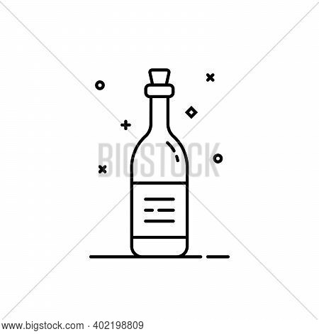 Black Thin Line Wine Bottle Icon. Concept Of Winery Product And French National Alcoholic Drink. Lin