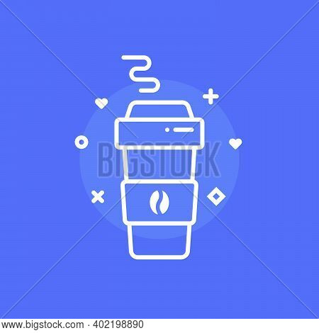 Cartoon Simple Coffee Paper Cup. Flat Trend Modern Hipster Lifestyle Coffe To Go Logotype Graphic Mi