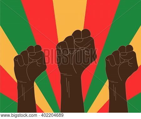 An Illustration Of Three Raised Black Fists. Black History Month Banner Template. African Culture Ap