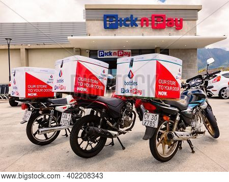 Express Service Home Delivery Bikes Parked Outside Local Pick N Pay Grocery Store
