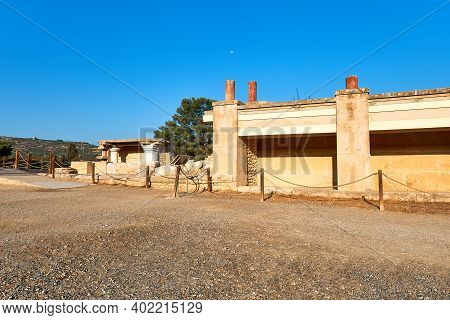 Restoration Of Temple Of Knossos, Or Cnossos In Crete, Greece.