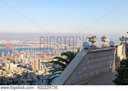 Haifa, Israel, December 25, 2020 : View From The Upper Terrace Of The Bahai Garden To A Part Of The 