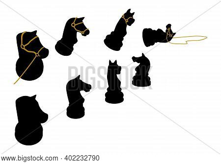 Chess Piece Knight With Reins. Silhouette Illustration, Vector