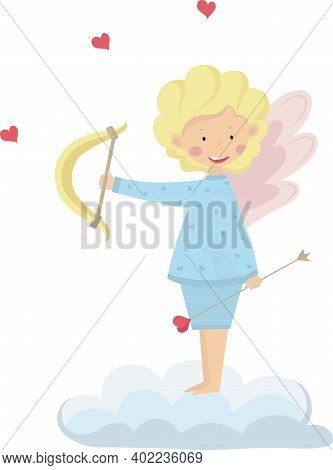 Valentines Day Cupid With Wings, Arrow And Hearts Vector Image For Your Design