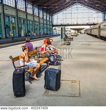 Budapest, Hungary - August 4, 2008: Unidentified People Wait At  The Train Station In Budapest, Hung