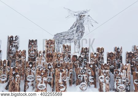Perm Krai, Russia - January 02, 2021: Fragment Of A Snow-covered Art Object In The Form Of A Group O
