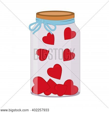 Romantic Illustration Clipart Bank With Hearts With Blue Ribbon, Vector Illustration, Icon, Coloring