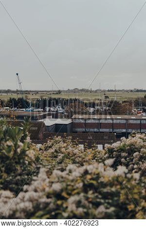 Rye, Uk - October 10, 2020: Scenic View Over The Greenery Of Boats On River Brede From Watchbell Lan