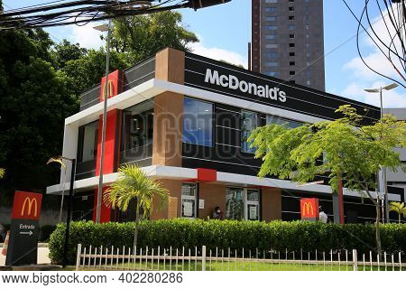 Salvador, Bahia, Brazil - January 6, 2021: Facade Of A Mcdonald's Store In The Pituba Neighborhood I