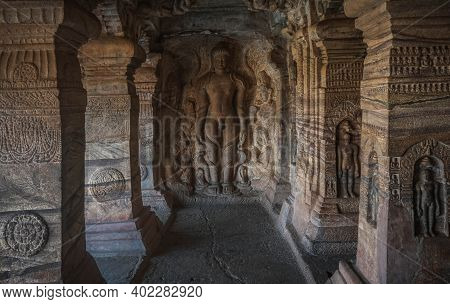 The Badami Temple Complex Of Hindu, Jain, And Supposedly Buddhist Cave Temples Located Near The Smal