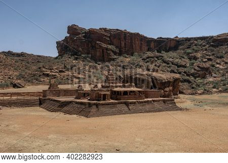 The Badami Temple Complex Of Hindu, Jain, And Supposedly Buddhist Cave Temples Located Near The Smal