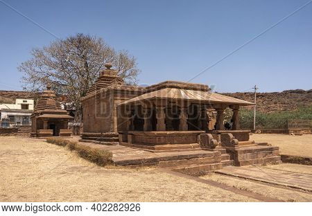 The Badami Temple Complex Of Hindu, Jain, And Supposedly Buddhist Cave Temples Located Near The Smal