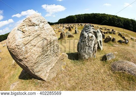 A Picture From The Viking Burial Ground Lindholm Høje In Denmark Near Aalborg.