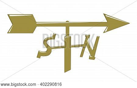 Gold Weathervane Showing North And South. Vector Illustration