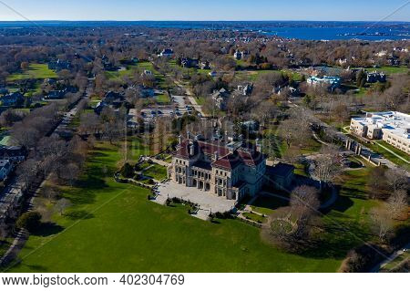 Newport, Ri - Nov 29, 2020: The Breakers And Cliff Walk Aerial View. The Breakers Is A Vanderbilt Ma